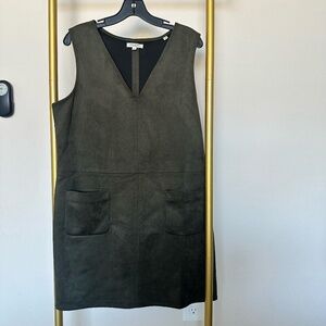 Max Studio London Faux Suede Mini Shift Dress Olive Green